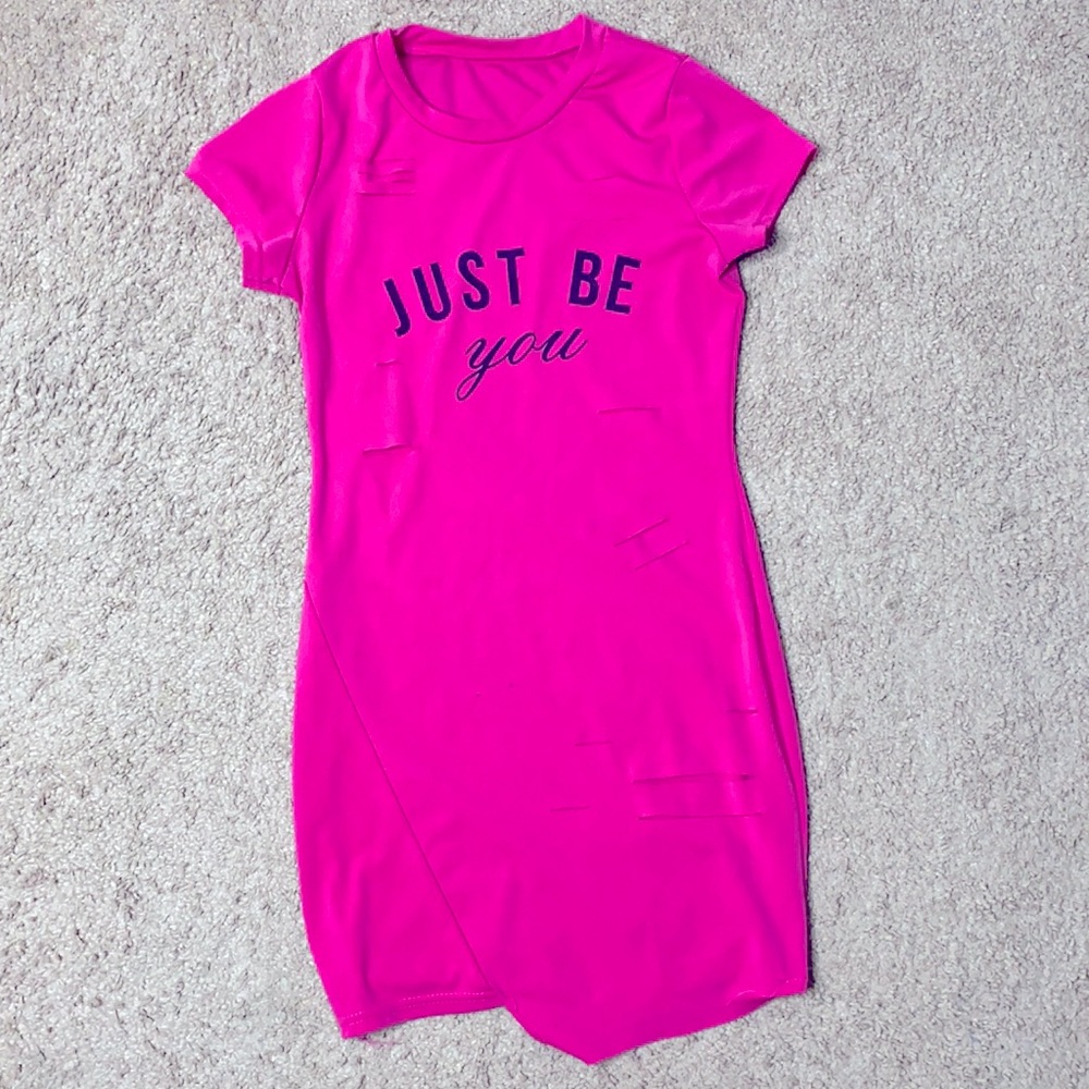 Hot pink Asymmetrical mini dress with slits
